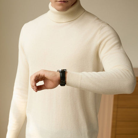 Pure Wool Turtleneck Sweater Men Thermal Slim Fit - Weriion