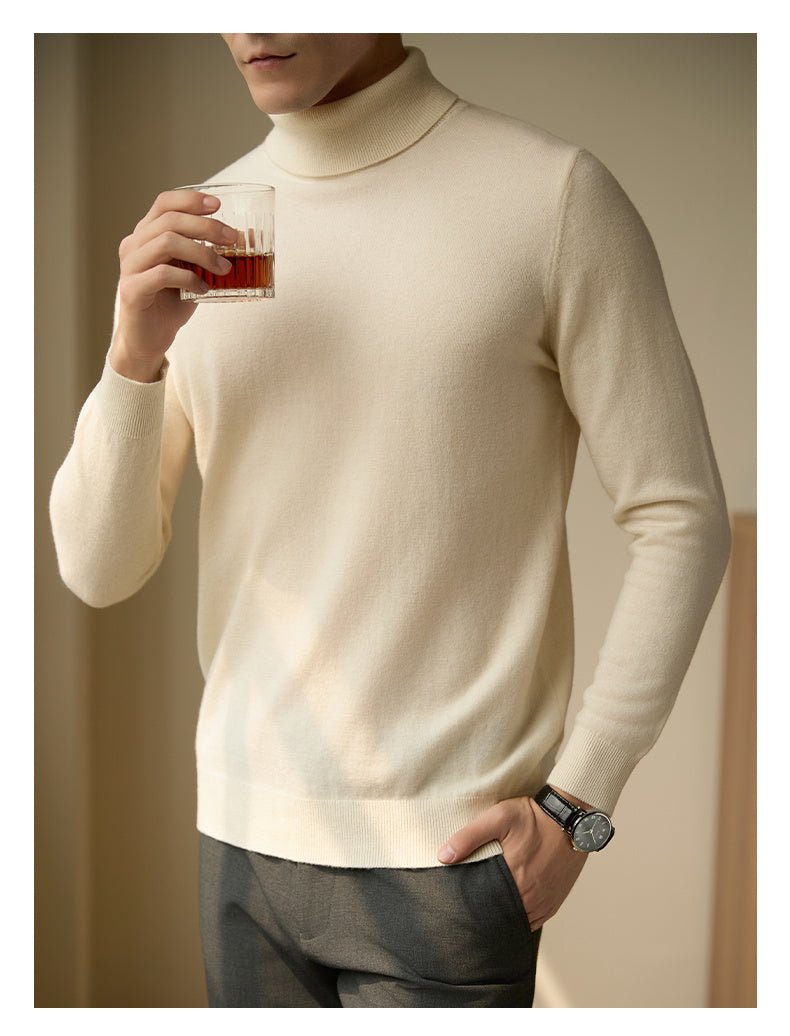 Pure Wool Turtleneck Sweater Men Thermal Slim Fit - Weriion