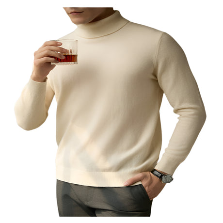 Pure Wool Turtleneck Sweater Men Thermal Slim Fit - Weriion