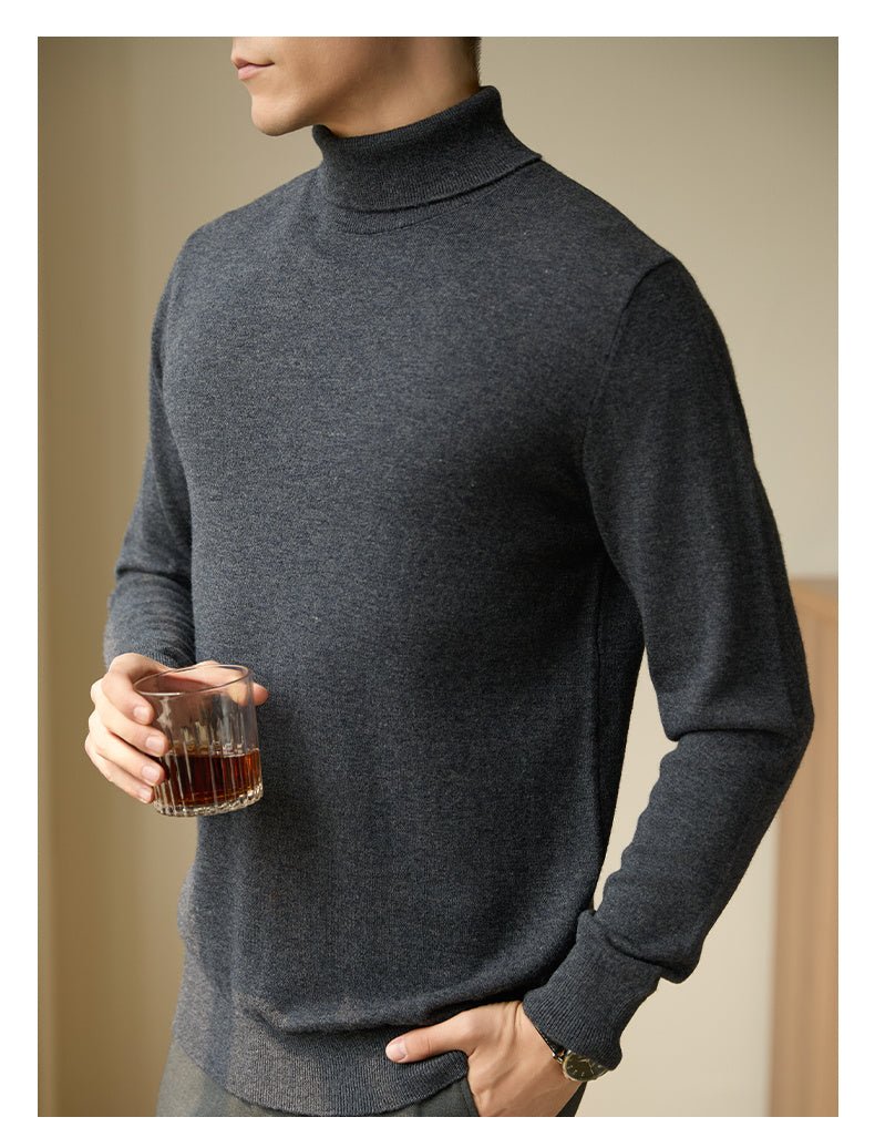 Pure Wool Turtleneck Sweater Men Thermal Slim Fit - Weriion