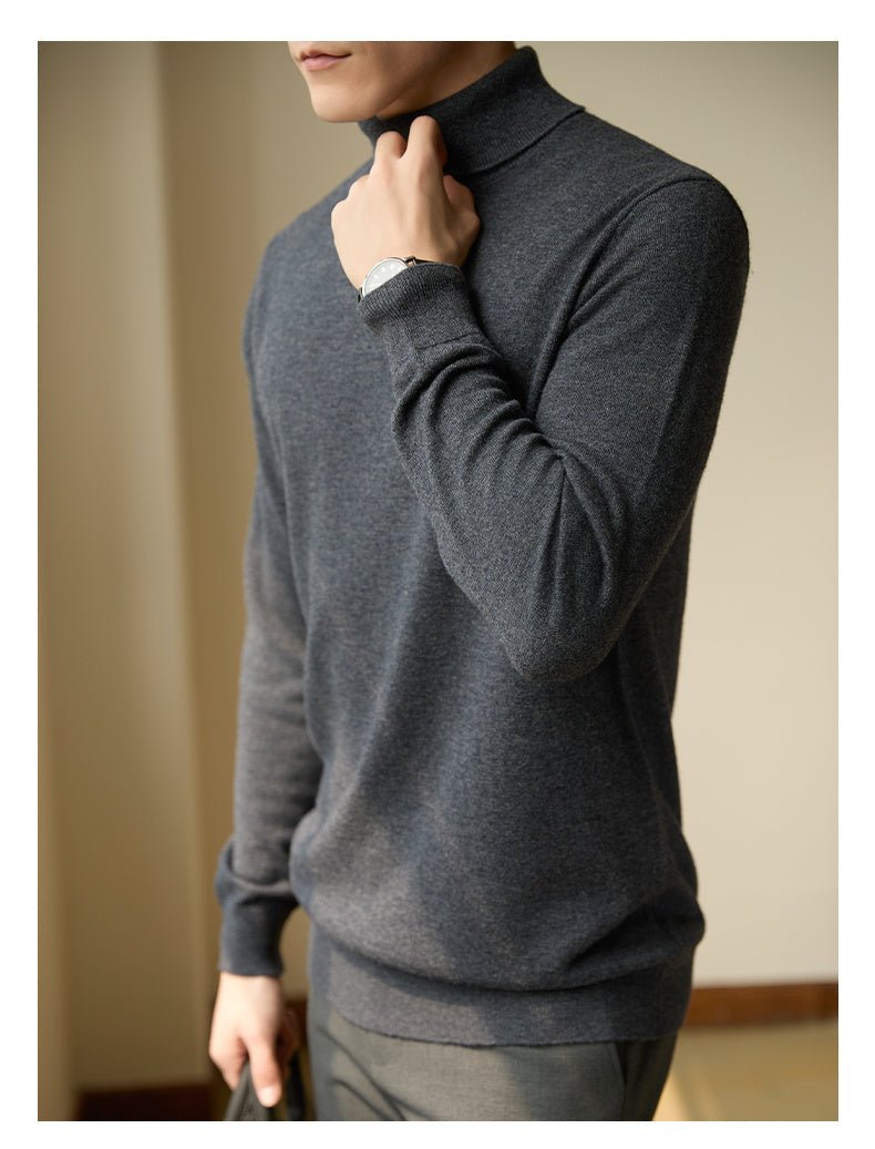 Pure Wool Turtleneck Sweater Men Thermal Slim Fit - Weriion