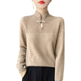 Retro Buckle Vertical Collar Sweater For Women - Weriion