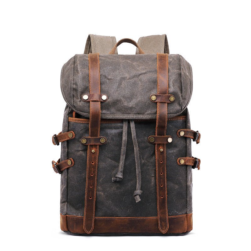 Retro Leather & Canvas Backpack For Men - Weriion