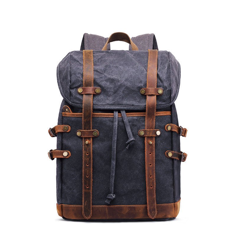 Retro Leather & Canvas Backpack For Men - Weriion