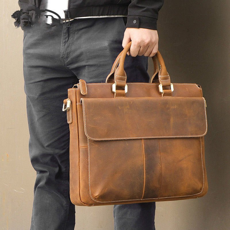 Retro Leather Crossbody Messenger Briefcase Shoulder Bag For Men - Weriion