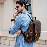 Retro Waterproof Leather Backpack For Men - Weriion