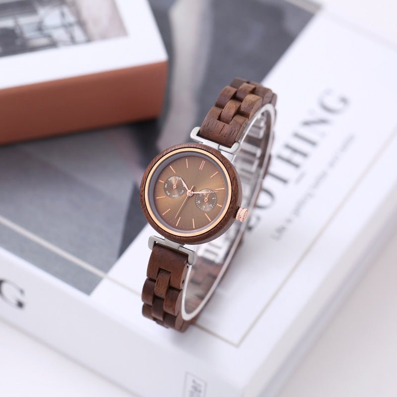 Round Analog Quartz Ladies Ebony Wood Watch For Women - Weriion