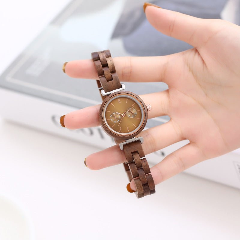 Round Analog Quartz Ladies Ebony Wood Watch For Women - Weriion