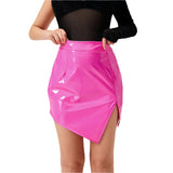 Slim Fit Slit Design Leather Skirt For Women - Weriion