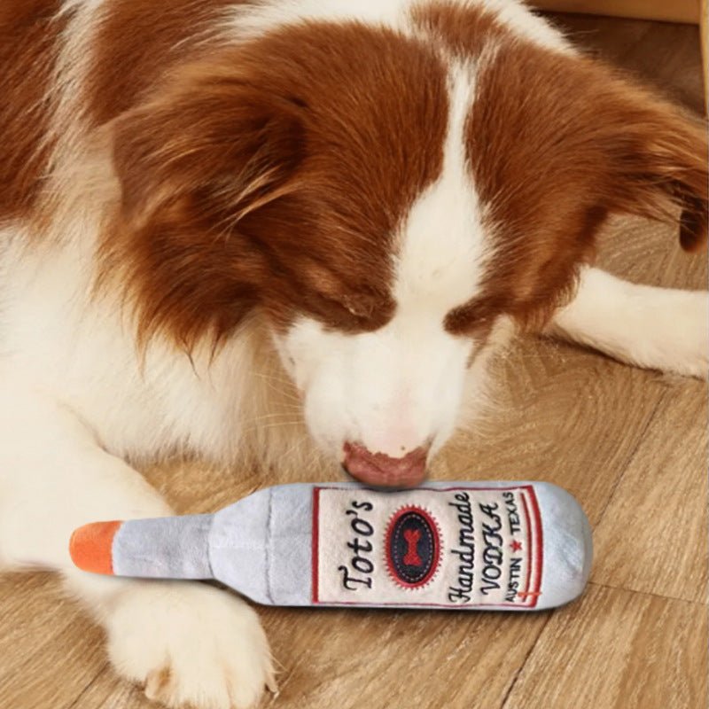 Soft Comfortable Pet Plush Sounding Wine Bottle Dog Chew Toy - Weriion