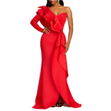 Solid Color Mid - Length Long Skirt High - Waisted Chest - Wrapped Ruffle Gown - Weriion
