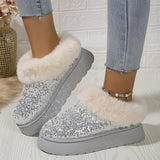 Sparkling Indoor Outdoor Casual Warm Comfortable Thick - Soled Plush Slippers For Women - Weriion