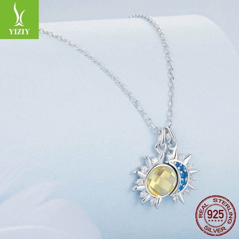 Sparkling Sun Moon Female Pure 925 Sterling Silver Necklace - Weriion