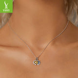 Sparkling Sun Moon Female Pure 925 Sterling Silver Necklace - Weriion