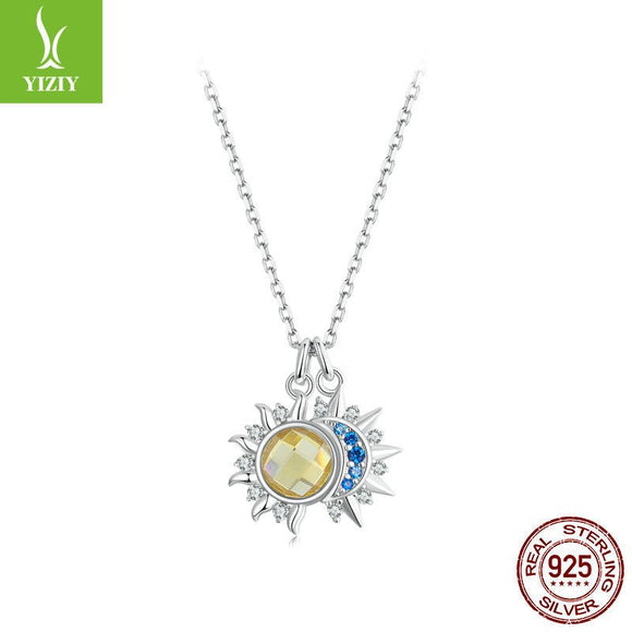 Sparkling Sun Moon Female Pure 925 Sterling Silver Necklace - Weriion