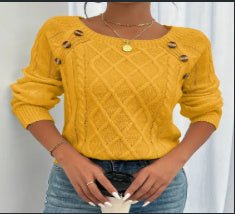 Square Neck Knitted Sweater With Button Design Winter Warm Long Sleeve Tops Women's Clothing - Weriion