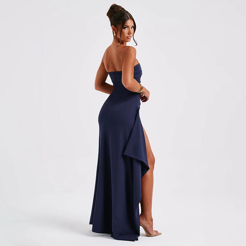 Strapless Long Split Bridesmaid Wedding Party Dress For Women - Weriion