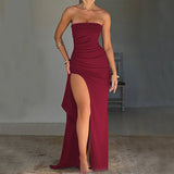 Strapless Long Split Bridesmaid Wedding Party Dress For Women - Weriion