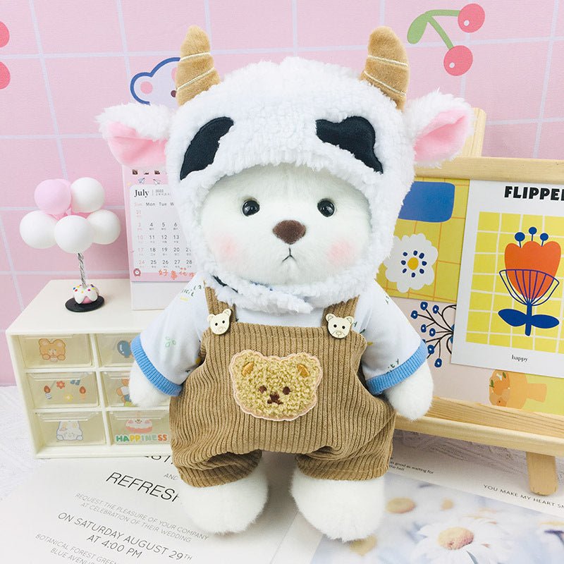 Stuffed Bear Animal Plush Toy Doll With Cow Outfit - Weriion