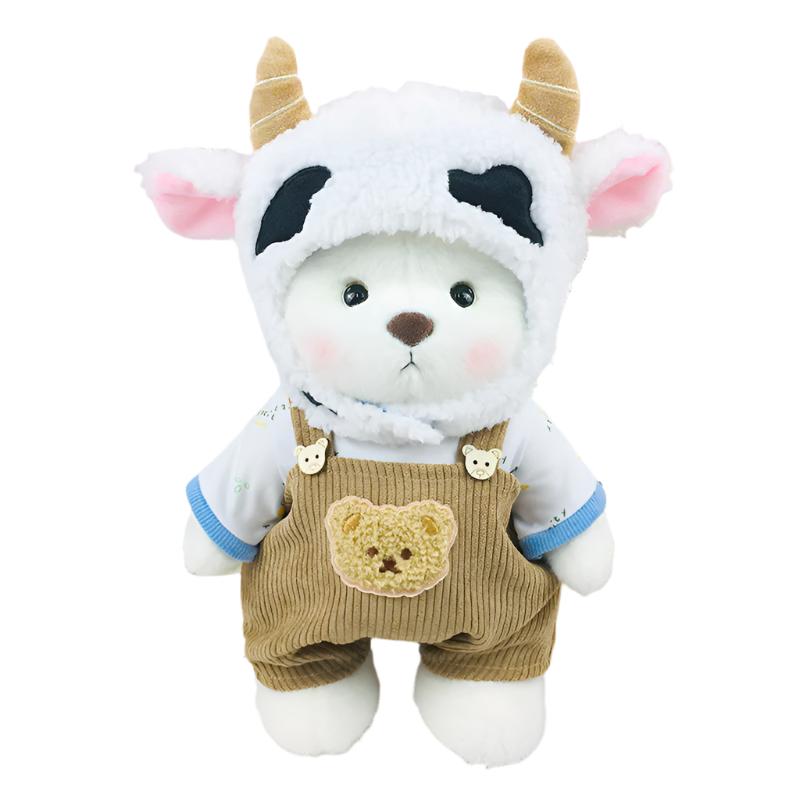 Stuffed Bear Animal Plush Toy Doll With Cow Outfit - Weriion