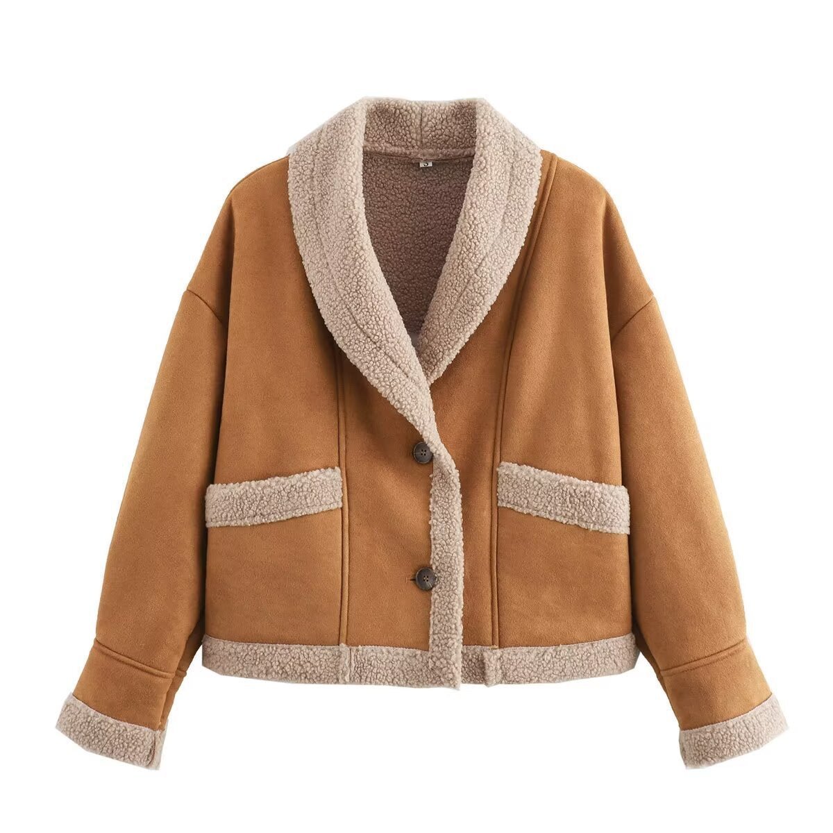 Suede Lapel Collar Coat With Pockets Winter Fashion Jacket For Women - Weriion