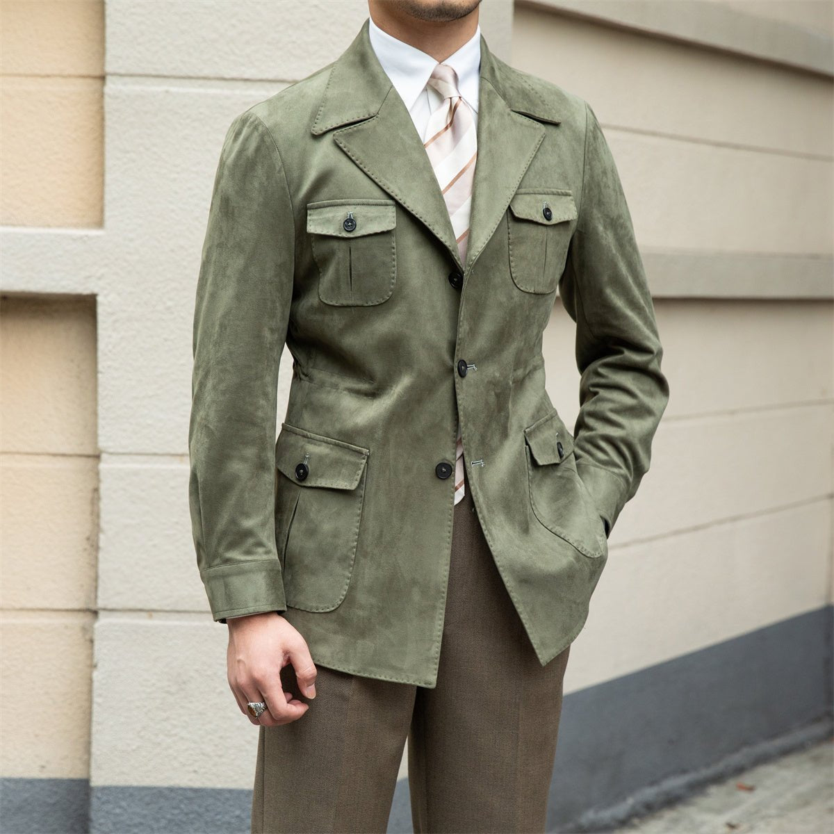 Suede Safari Jacket With Slim Fit - Weriion