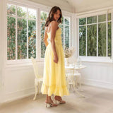 Summer Spaghetti Strap Long Dress With Bow Women's Clothing - Weriion