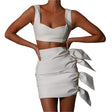 Synthetic Leather Crop Top And Skirt Two Piece Clothing Set - Weriion