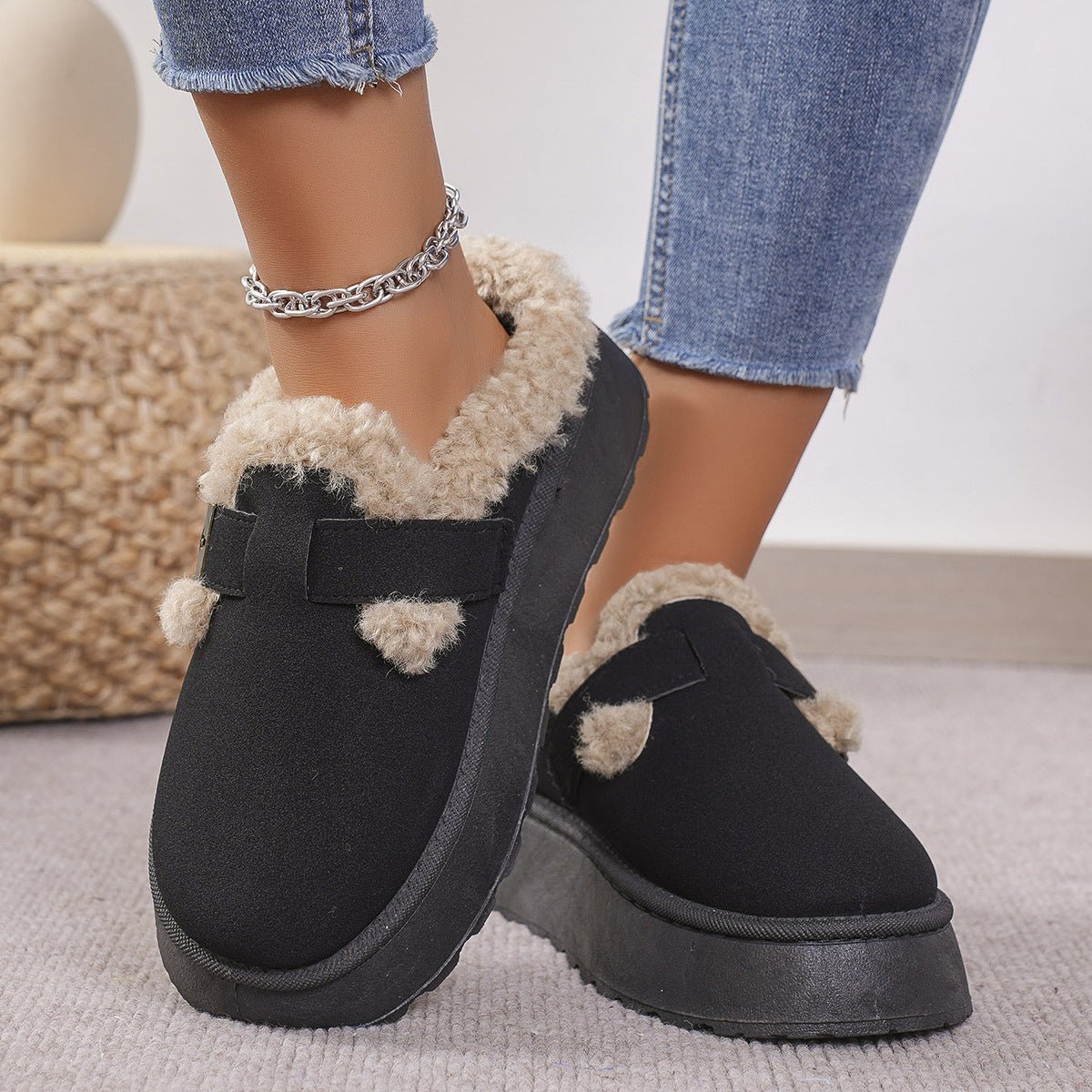 Thick - Soled Winter Indoor & Outdoor Women's Slippers With Buckle - Weriion