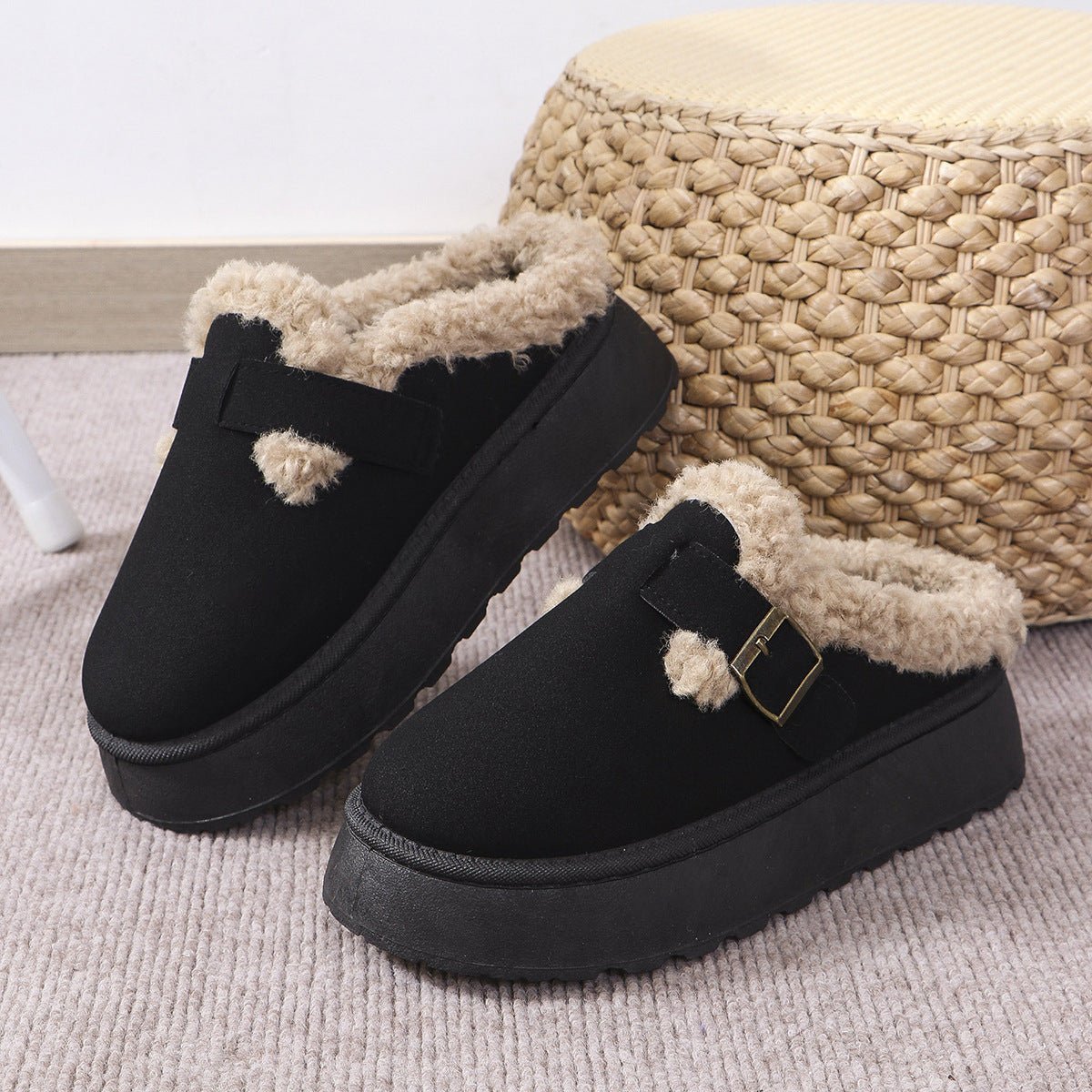 Thick - Soled Winter Indoor & Outdoor Women's Slippers With Buckle - Weriion