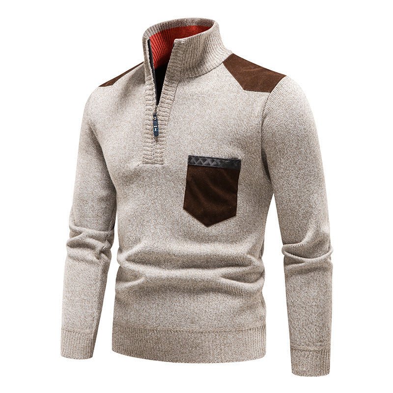 Thickened Pullover Zipper Chest Pocket Sweater For Men - Weriion