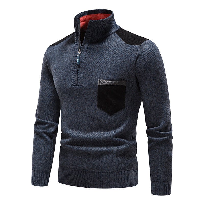 Thickened Pullover Zipper Chest Pocket Sweater For Men - Weriion