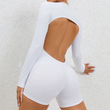 Tight Long Sleeve Open Back Fitness Gym Exercise Sport Jumpsuit For Women - Weriion