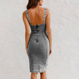 U - Neck Slim Fit Casual Summer Denim Dress Women's Clothing - Weriion