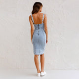 U - Neck Slim Fit Casual Summer Denim Dress Women's Clothing - Weriion