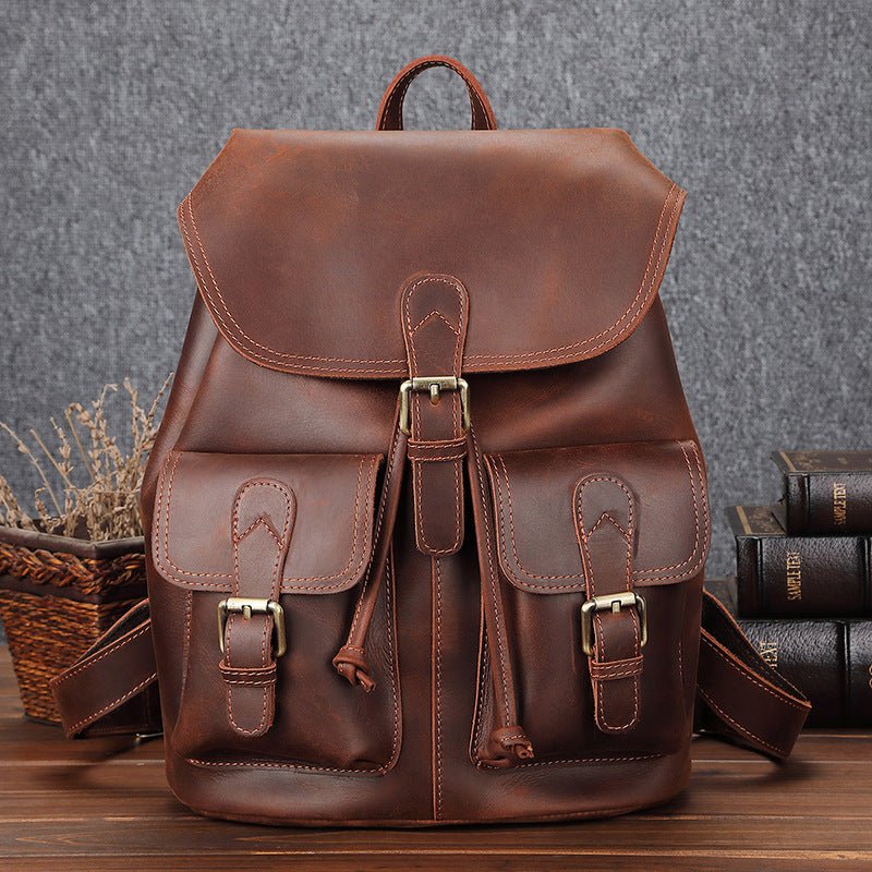 Unisex Leather Large Capacity Leisure Travel Bag Backpack - Weriion