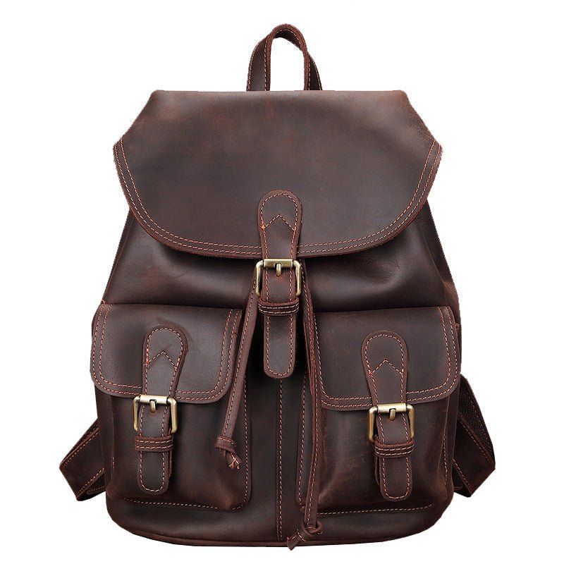 Unisex Leather Large Capacity Leisure Travel Bag Backpack - Weriion