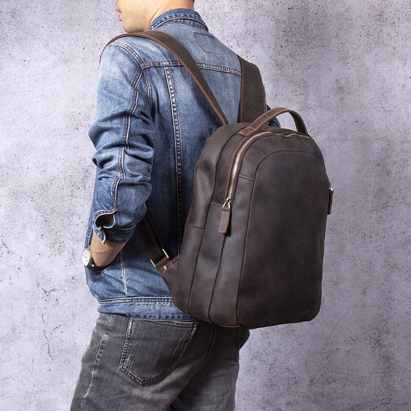 Vintage Cowhide Leather Backpack For Men - Weriion