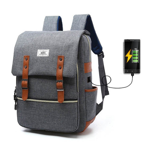 Vintage Fashion Unisex Lapop Computer USB Charging Backpack - Weriion