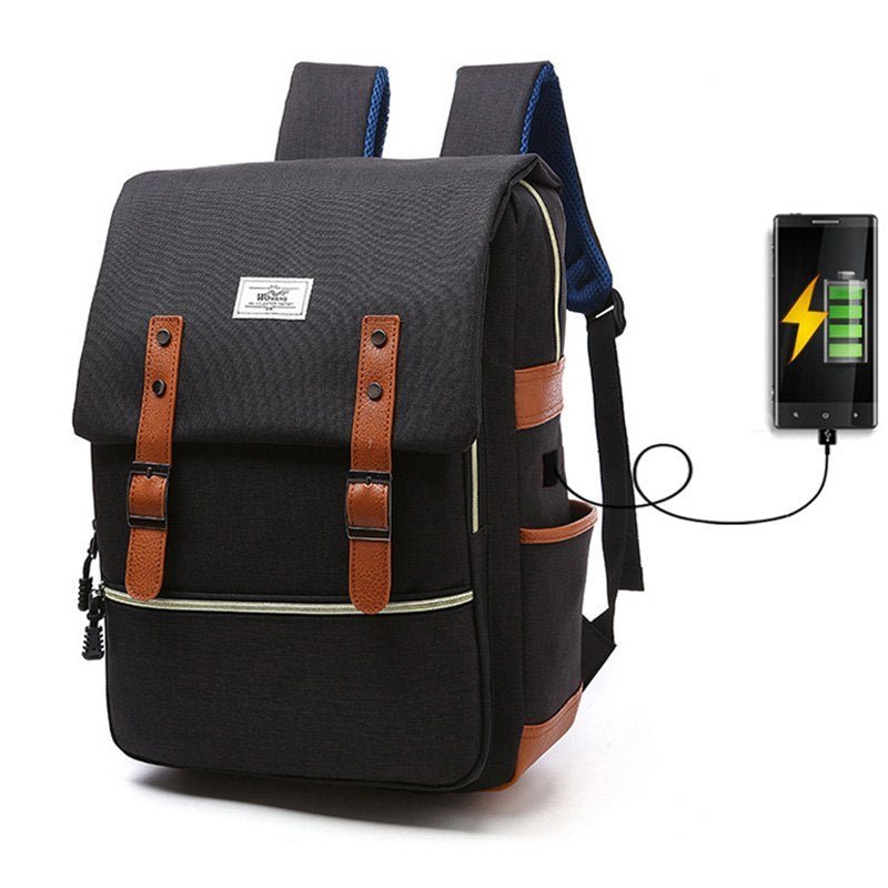 Vintage Fashion Unisex Lapop Computer USB Charging Backpack - Weriion