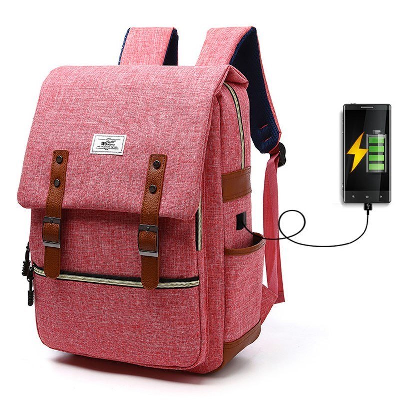 Vintage Fashion Unisex Lapop Computer USB Charging Backpack - Weriion