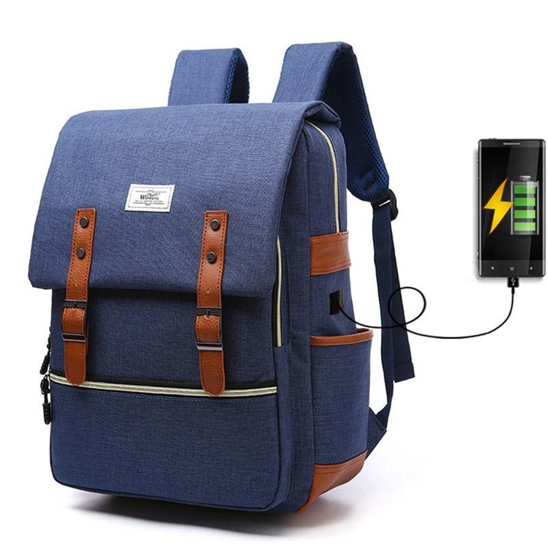 Vintage Fashion Unisex Lapop Computer USB Charging Backpack - Weriion