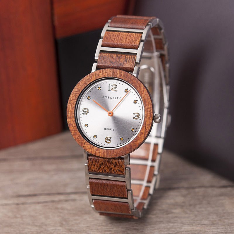 Waterproof Wooden Quartz Watch For Women With Stainless Steel Buckle - Weriion