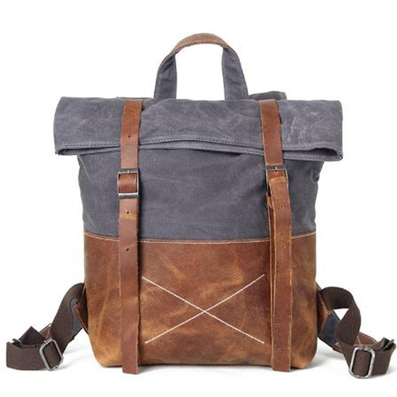 Wear - Resistant Oil Wax Canvas Backpack With Top Layer Leather Travel Bag - Weriion