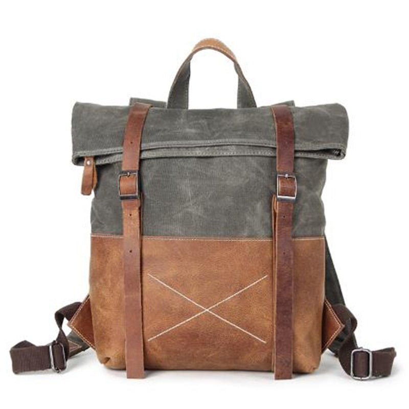 Wear - Resistant Oil Wax Canvas Backpack With Top Layer Leather Travel Bag - Weriion