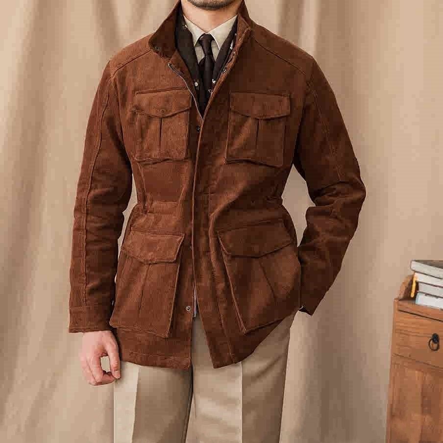 Windproof Stand Collar Autumn & Winter Corduroy Safari Jacket For Men - Weriion