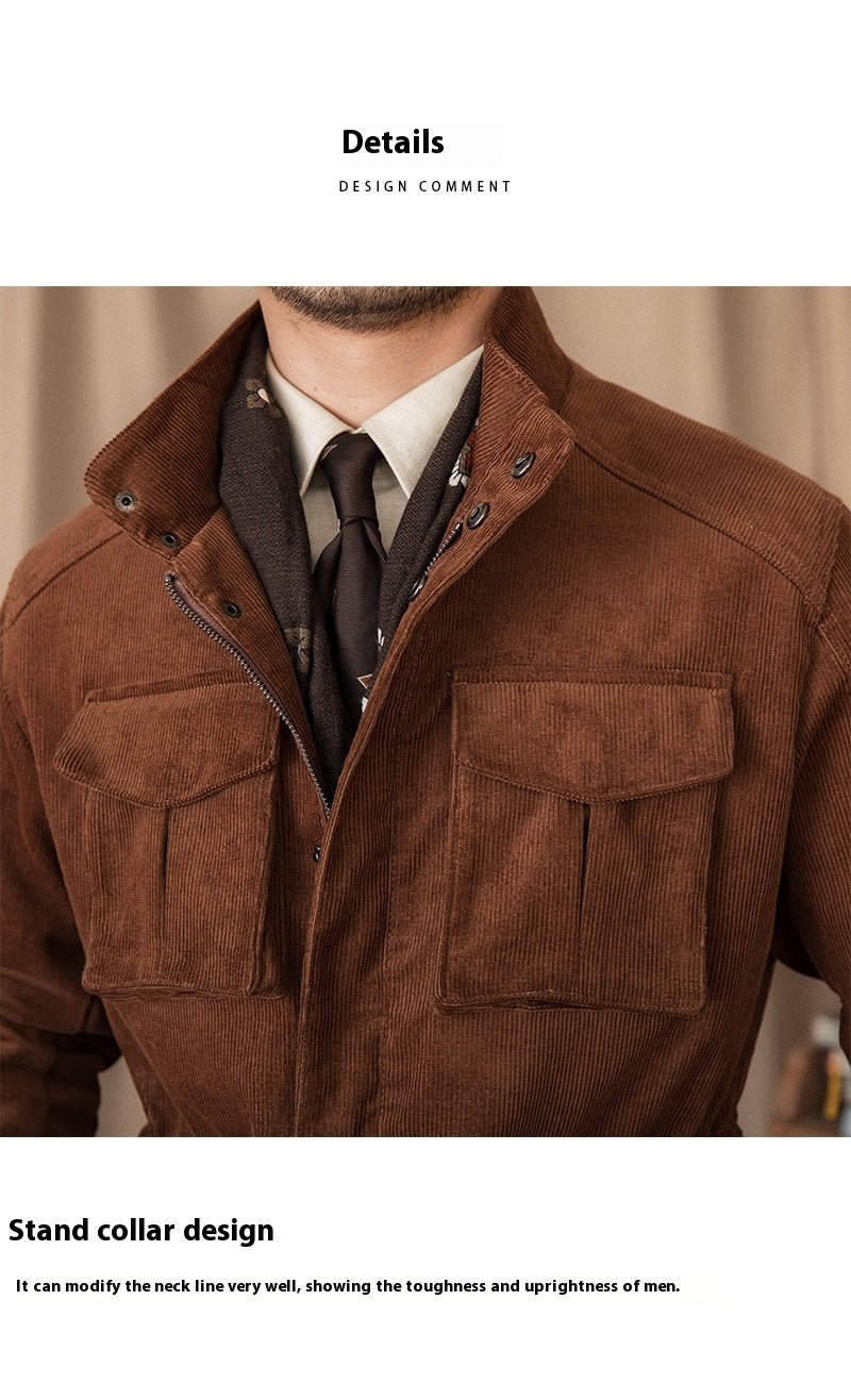 Windproof Stand Collar Autumn & Winter Corduroy Safari Jacket For Men - Weriion