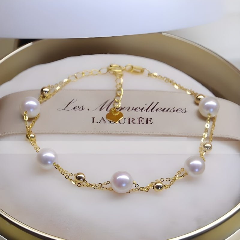 Women's 18K Gold Seawater Pearls Double - Layer Bracelet - Weriion