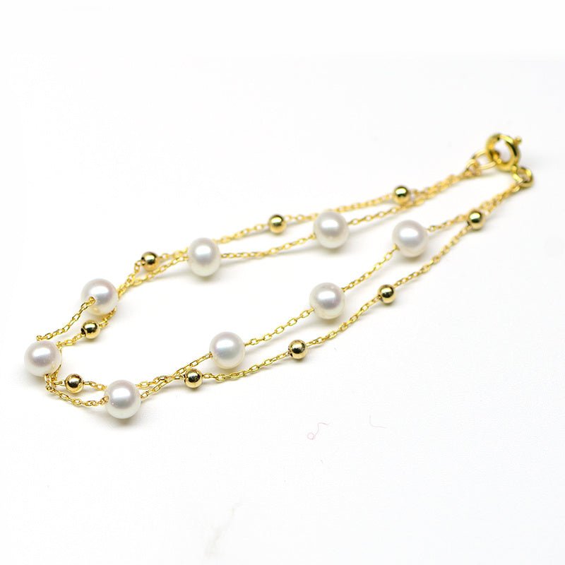 Women's 18K Gold Seawater Pearls Double - Layer Bracelet - Weriion