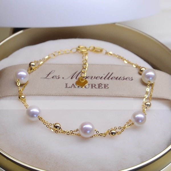 Women's 18K Gold Seawater Pearls Double - Layer Bracelet - Weriion